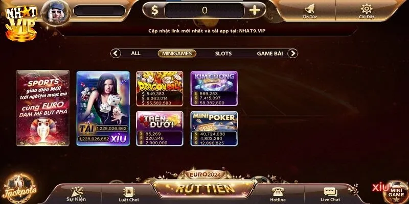 Sảnh mini game với nhiều lựa chọn thú vị